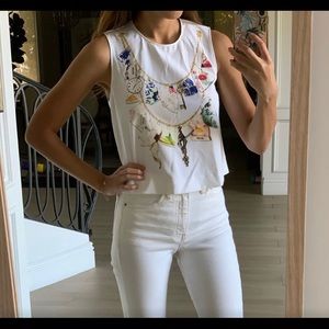 [SOLD] Moschino Embellished Print Crop Blouse